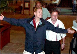 John and Rambo at Hotel, after leaving I'm a Celebrity Get Me Out Of Here!, February 2004 Source unknown 