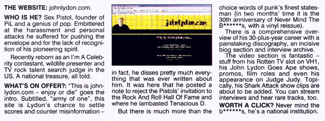 The Sun, "Website of the Week", August 17th 2007 