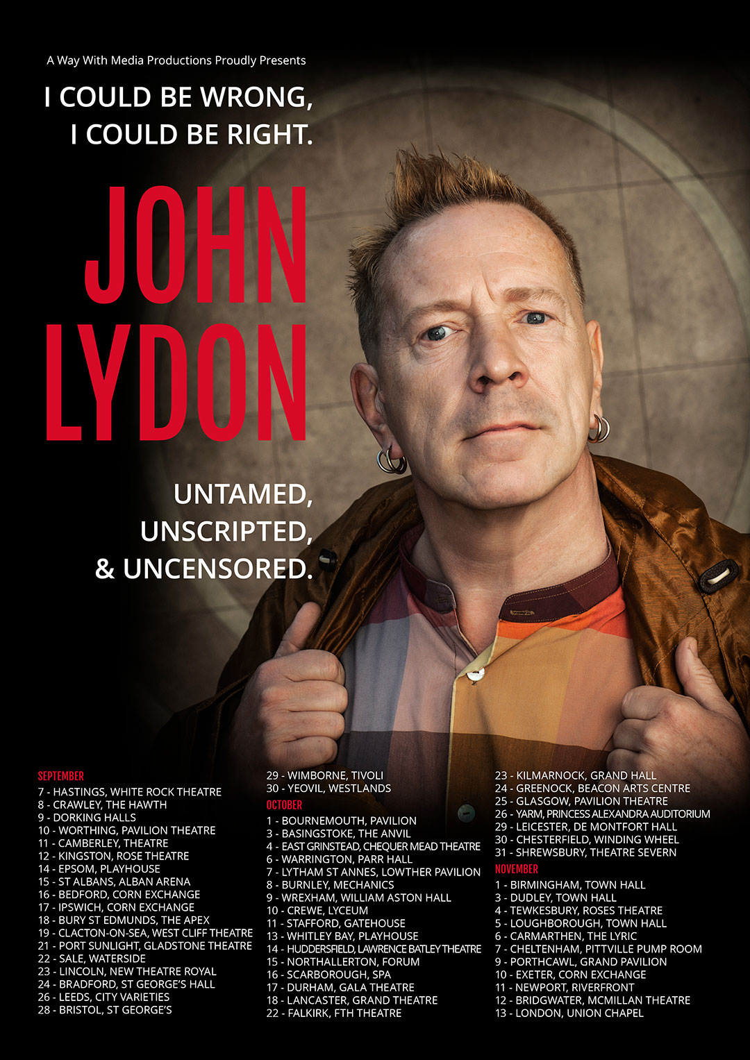 John Lydon I Could Be Wrong, I Could Be Right Q&A Tour 2021 